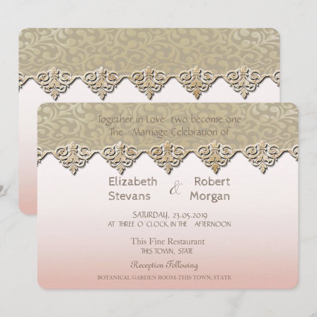 Elegante Invitación de Boda en Damasco Chic (Anverso / Reverso)