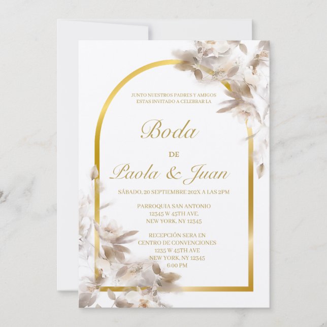 Elegante invitación de boda en español (Anverso)