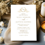 Elegante invitación de Boda en Monograma Blanco y<br><div class="desc">Elegante invitación a la boda con delicado monograma de fino dibujo a mano con las iniciales de la novia y el novio en tonos dorados. El estilo es limpio, minimalista y elegante. Diseño blanco y dorado. De vuelta en blanco, que puede cambiarse a cualquier otro color que desee seleccionando "personalizar...</div>