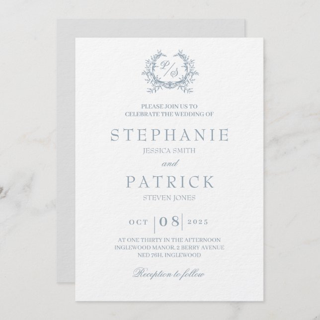 Elegante invitación de boda en monograma de escrit (Anverso / Reverso)