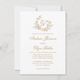 Elegante Invitación de Boda en Monograma de Oro Fl