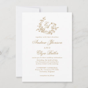 Elegante Invitación de Boda en Monograma de Oro Fl