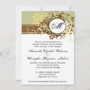 Elegante invitación de boda en monograma marrón vi