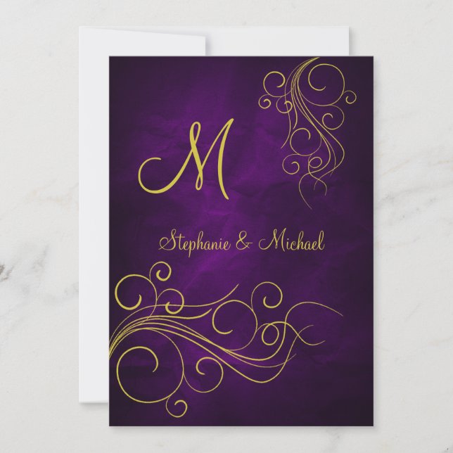 Elegante invitación de Boda en Monograma Violeta d (Anverso)