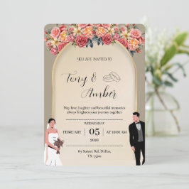Elegante Invitación de Boda en Oro Ligero con Flor