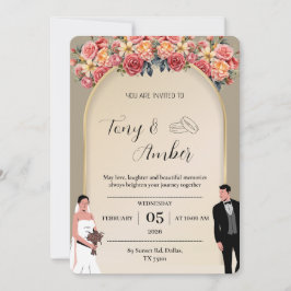 Elegante Invitación de Boda en Oro Ligero con Flor