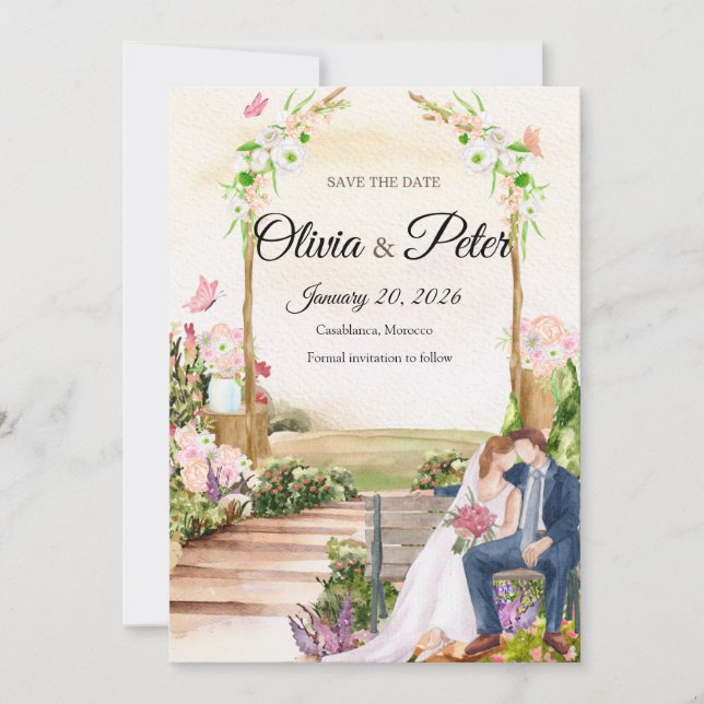 Elegante invitación de boda en pizarra con amor (Anverso)