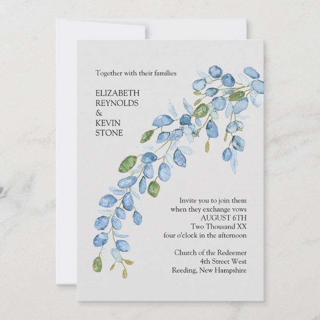 Elegante invitación de boda floral (Anverso)