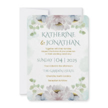 Elegante Invitación de Boda Floral Acuarela Azul
