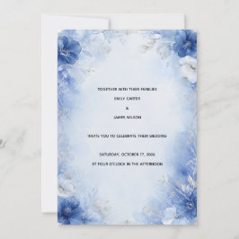 Elegante Invitación de Boda Floral Acuarela Azul F