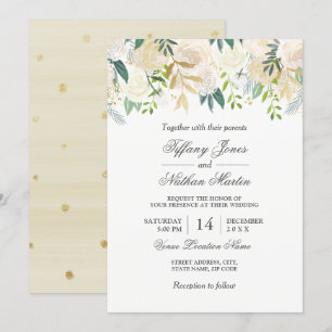 Elegante Invitación de Boda Floral Acuarela Dorada