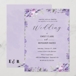 Elegante Invitación de Boda Floral Acuarela Púrpur