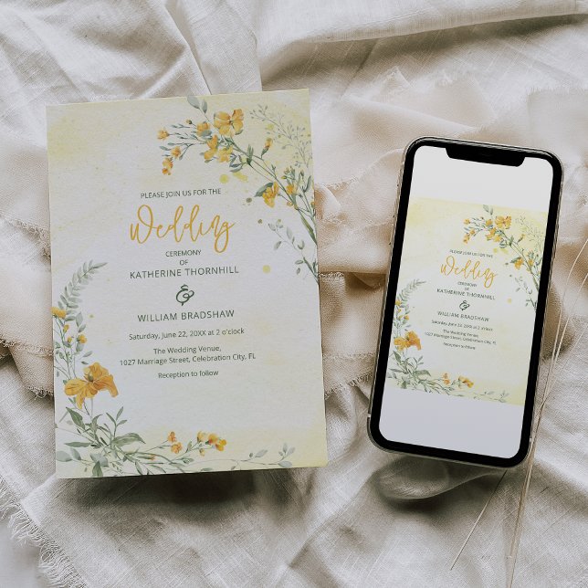 Elegante Invitación de Boda Floral Amarilla (Subido por el creador)