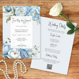 Elegante Invitación de Boda Floral Azul de Doble C