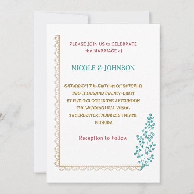 Elegante Invitación de Boda floral azul de lujo (Anverso)