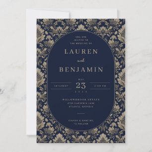 Elegante Invitación de Boda Floral Azul Marino