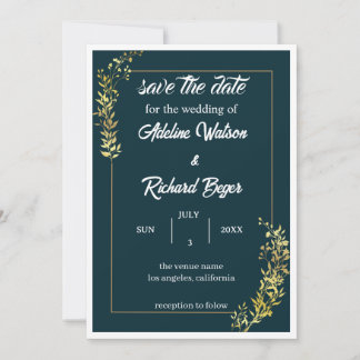Elegante Invitación de Boda Floral Azul Marino y D