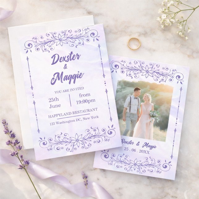 Elegante Invitación de Boda Floral Azul Periwinkle (Subido por el creador)