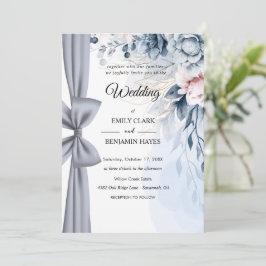 Elegante Invitación de Boda Floral Azul Polvorient