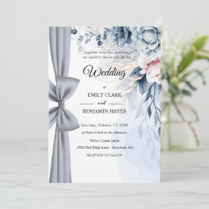 Elegante Invitación de Boda Floral Azul Polvorient