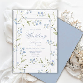 Elegante Invitación de Boda Floral Azul y Blanco