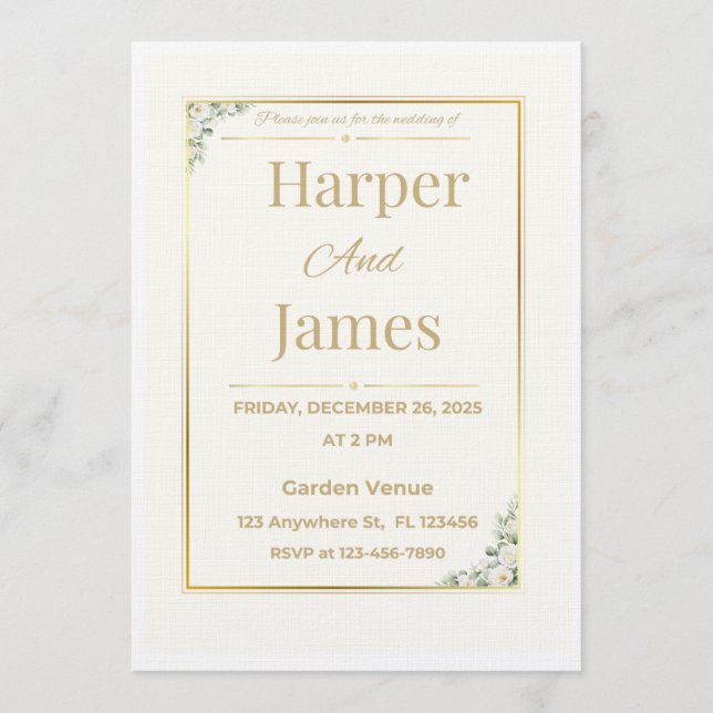 Elegante Invitación de Boda Floral Beige (Anverso)