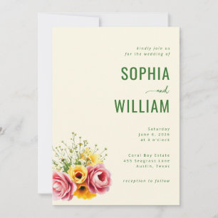 Elegante Invitación de Boda Floral Beige