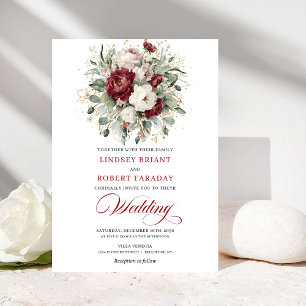 Elegante invitación de boda floral blanca de Borgo