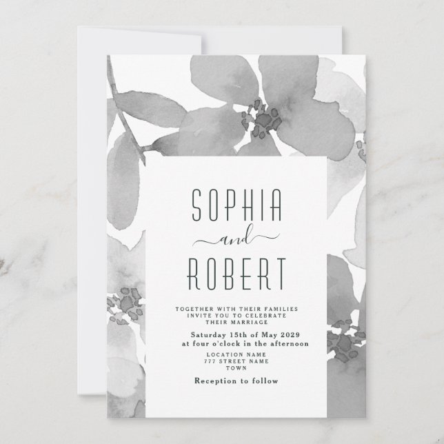 Elegante Invitación de Boda Floral Boho (Anverso)