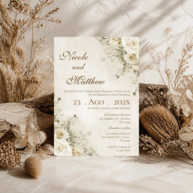 Elegante invitación de boda floral boho (Subido por el creador)