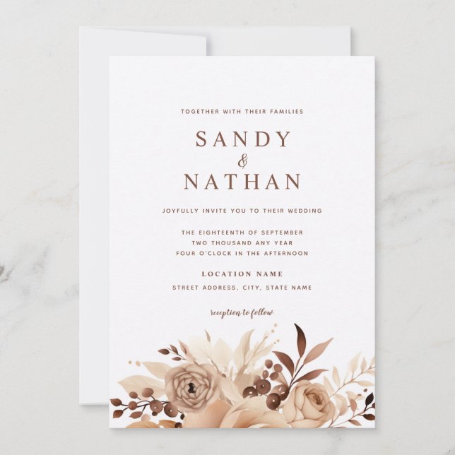 Elegante Invitación de Boda Floral Boho Beige (Anverso)