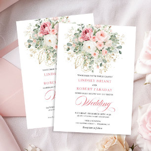Elegante Invitación de Boda Floral Boho Rosa Rubor