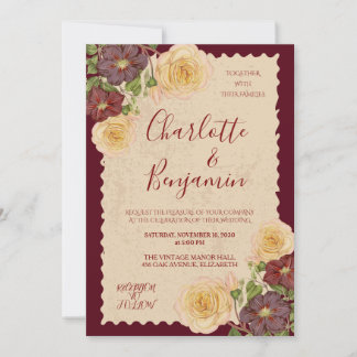 Elegante Invitación de Boda Floral Burgundy Vintag