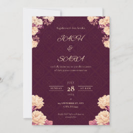 Elegante Invitación de Boda Floral Burgundy y Dora