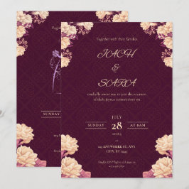 Elegante Invitación de Boda Floral Burgundy y Dora