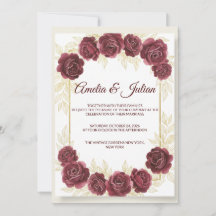 Elegante Invitación de Boda Floral Burgundy y Dora