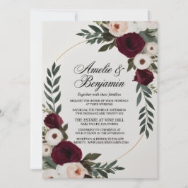 Elegante Invitación de Boda Floral Burgundy y Rubo