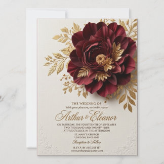 Elegante Invitación de Boda Floral Burgundy y Rubo