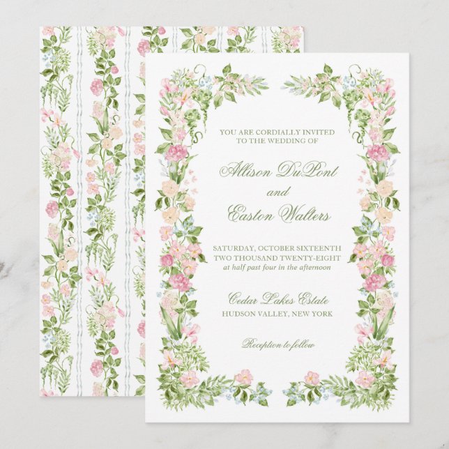 Elegante Invitación de Boda Floral con Acuarela (Anverso / Reverso)