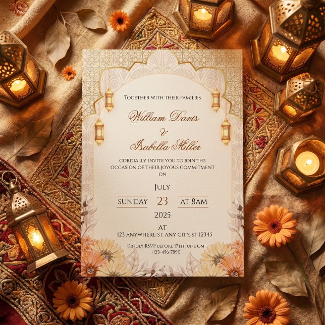Elegante Invitación de Boda Floral con Farol Árabe (Subido por el creador)