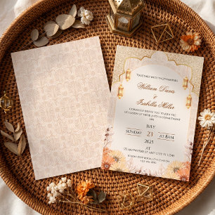 Elegante Invitación de Boda Floral con Farol Árabe