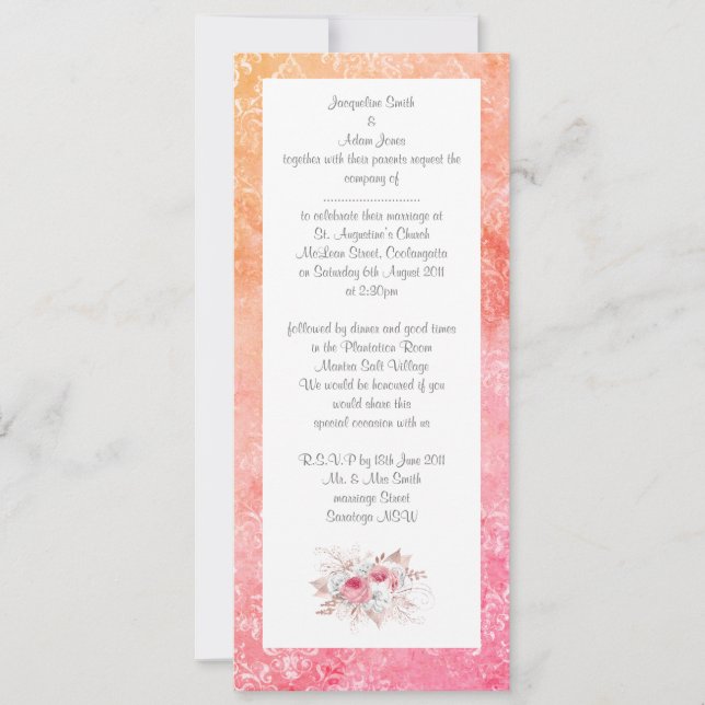 ELEGANTE INVITACIÓN DE BODA floral con ramo rosa (Anverso)