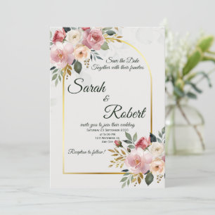 Elegante Invitación de Boda Floral con Tono Rosado