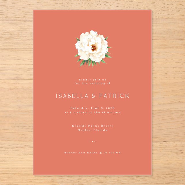 Elegante Invitación de Boda Floral Coral (Anverso)