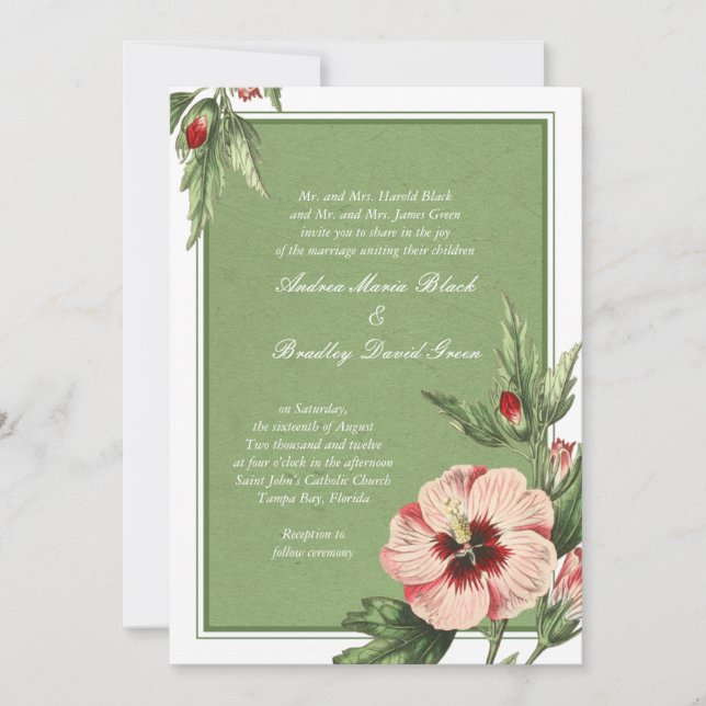 Elegante Invitación de Boda Floral de Hibiscus Vin (Anverso)
