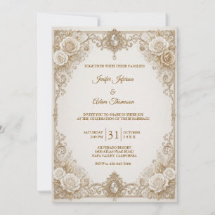 Elegante Invitación de Boda Floral de Marfil Vinta