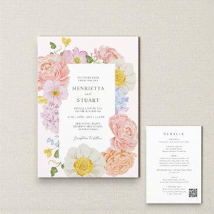 Elegante invitación de boda floral de melocotón to
