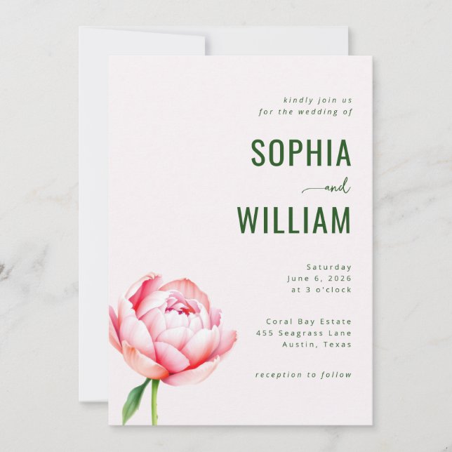 Elegante Invitación de Boda Floral de Menta (Anverso)