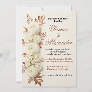 Elegante Invitación de Boda Floral de Oro Rosa Cob