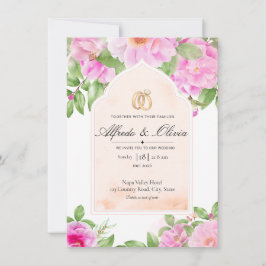 Elegante Invitación de Boda Floral de Peonía Rosa 
